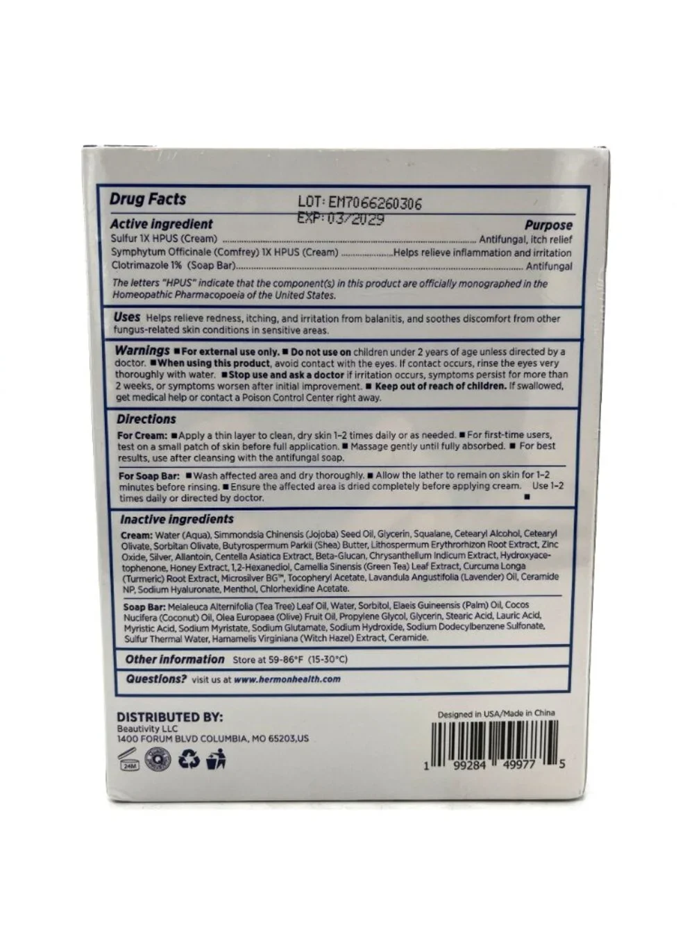 Hermon Balanitis Relief Kit Advanced Therapy Cream & Soap Bar 6 Oz TW Exp 03/29